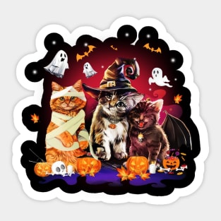 Three Cats Halloween Costume Cat Witch Pumpkin Ghost Sticker